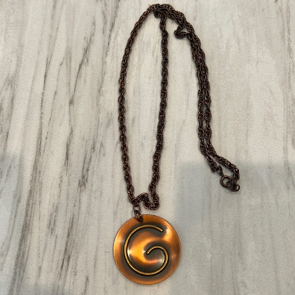 Vintage Mid Century Copper Tone Swirl Necklace